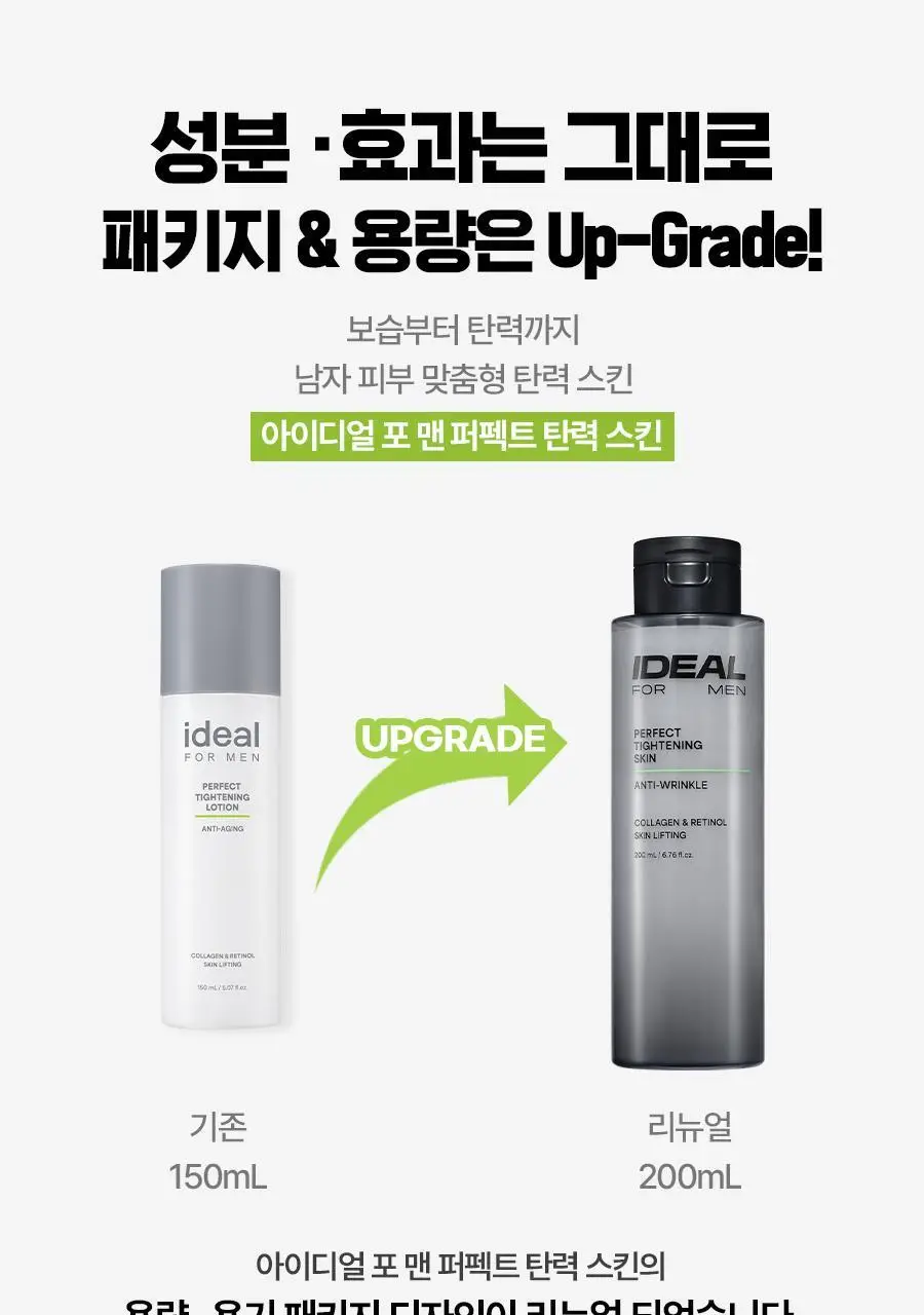 [콜라겐/레티놀]아이디얼 포 맨 퍼펙트 탄력 스킨 200mL 상세페이지 1